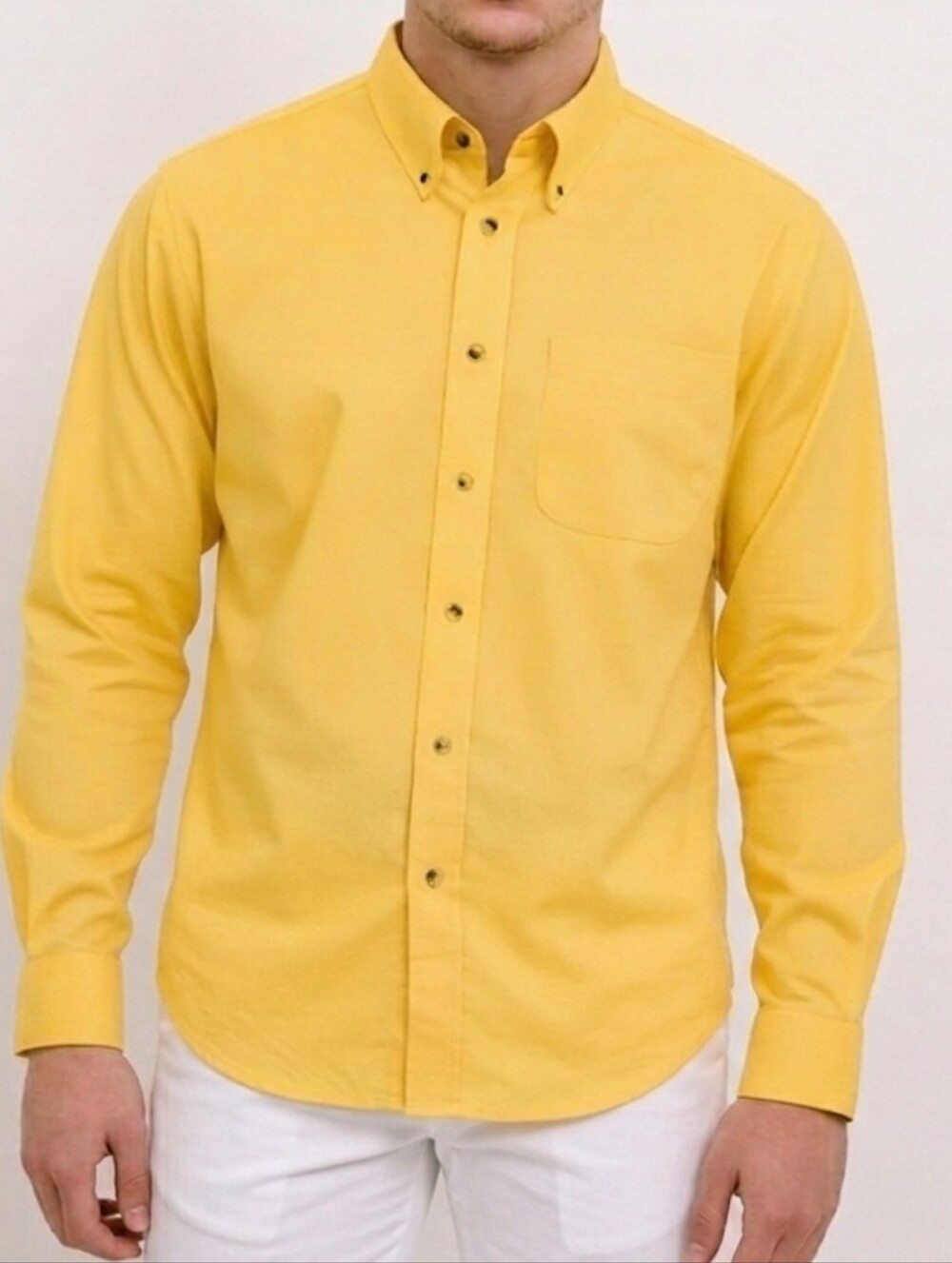 L.L. Bean Regular Fit 100% Cotton Button Down Collar Shirt Yellow Large